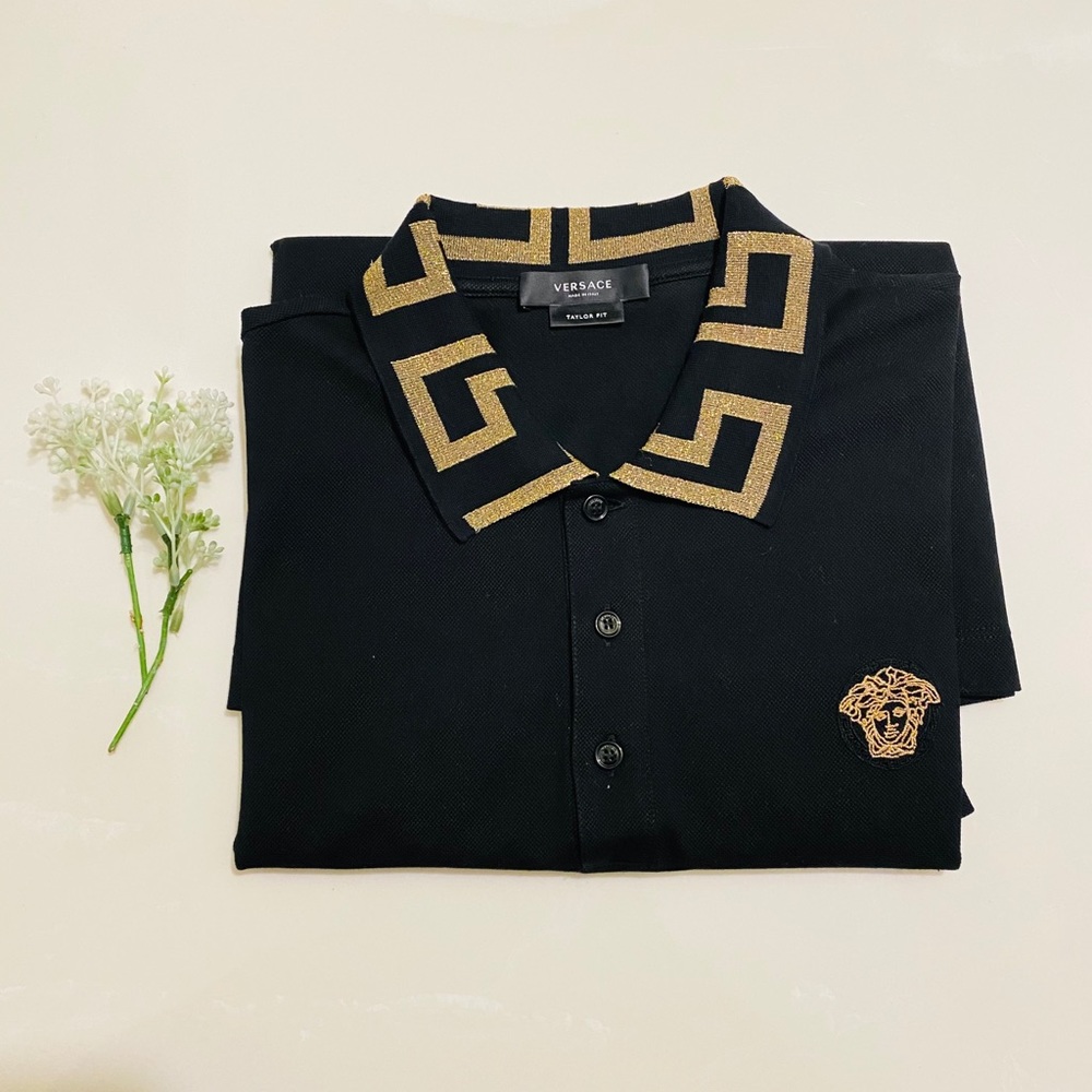 VERSACE GRECA COLLAR POLO SHIRT L